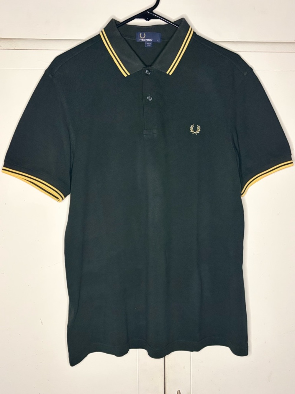 Fred Perry Dark Forest Green Polo with Yellow Twin-Tip Trim
